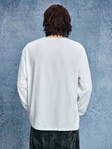 ROMWE MEN Casual 男士休闲日常骷髅与翅膀印花长袖运动衫，秋季 - 白色 - 查看 3