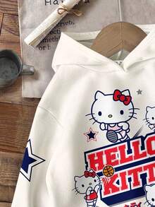 SHEIN Hello Kitty and Friends | Modeflare Wear Casual Loose Fit Kitty Graphic Sweatshirt For Young Girls, Comfortable For Daily Wear, Suitable For Autumn/Winter, Social Occasions, School, And Leisure Gatherings - Multicolor - View 3
