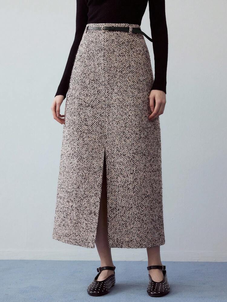 MOTF STUDIO TWEED SPLIT HEM SKIRT