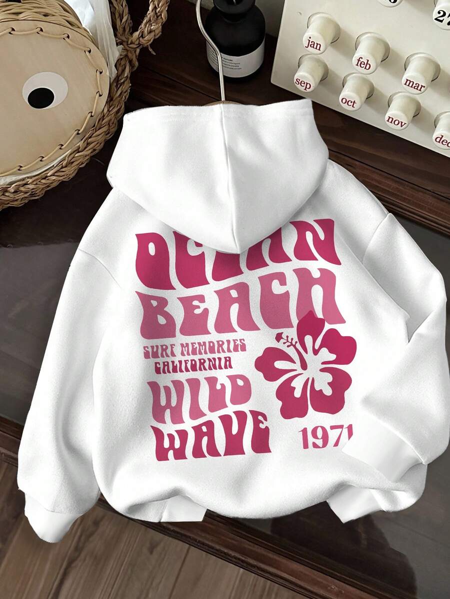 Attitoon Áo sweatshirt nữ kiểu dáng tối giản, thoải mái với họa tiết hoa hồng và chữ cái tiếng Anh xoắn, có dây rút, thích hợp cho mùa thu/đông. - trắng - Xem 1