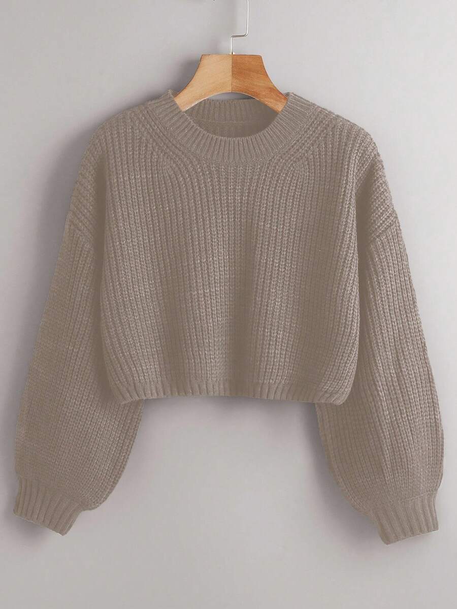 EMERY ROSE Áo len dệt kim gân trơn màu thường ngày dành cho nữ, Thu/Đông - Màu Khaki - Xem 1