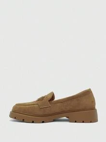 CUCCOO BIZCHIC Khaki Simple Round Toe Wedge Heel Slip-On Flats, Elegant & Casual, Comfortable & Versatile For Work, Commute, And Formal Occasions