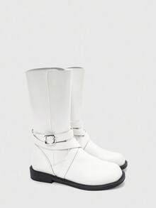 CUCCOO BIZCHIC 女士时尚白色可爱珍珠平底踝靴 - 白色 - 查看 6