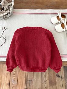 SHEIN LMoss Kids LMoss Baby Girl Cute Floral 3D Knit Long Sleeve Cardigan, Autumn Winter