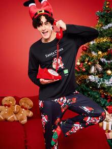 Notgurli Playful Y2K Comfortable Santa Claus Print Men's Loungewear Bottoms, Quality, Cute, Easy Comfort, Christmas - Red and White - View 4
