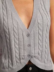 Enchnt Autumn/Winter Romantic Women's Casual Grey V-Neck Versatile Knit Vest,  Sweet&Elegant&Fashionable For Vacation&Date&Holiday&Birthday&Party&Graduation&Wedding Guest&Office&Going Out,Back To School,Fall Sweaters For Women,Autumn Clothes - Light Grey - View 7