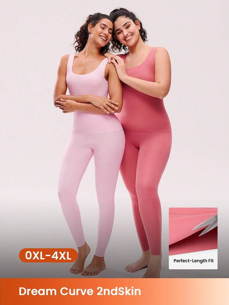 Conjunto de ropa interior térmica para mujer talla grande, ultra suave, capa base para clima frío, pijama de invierno cálido, con camiseta de cuello redondo y pantalones largos - Conjunto ligero y cálido en tono rojizo marrón