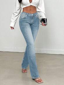 EURMUSE Women's Casual Versatile Slim Fit Flare Leg Jeans - Light Wash - View 6