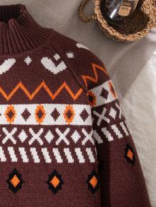 Nuevo llegado de otoño/invierno Suéter de cuello alto con jacquard estilo Fair Isle para niñas, apto para primavera, otoño, invierno, uso casual, actividades al aire libre, eventos escolares, reuniones familiares, fiestas festivas - Multicolor - Ver 4