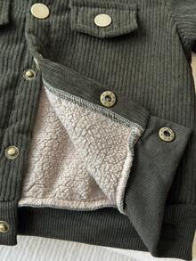 SHEIN 男婴休闲翻盖口袋保暖内衬夹克，适合秋冬季