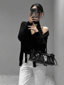 DAZY 2 件套女士针织开衫毛衣 + 吊带背心套装，优雅秋冬 - 黑色 - 查看 4