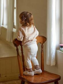 Vintaside Kids 女婴可爱小熊刺绣蓬松圆领长袖上衣和针织打底裤套装，适合外出、居家、休闲、聚会等各种场合，秋冬季 - 彩色 - 查看 2