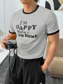 ESTAVOR 男士休闲针织印花圆领T恤，适合夏季 - 灰色 - 查看 3