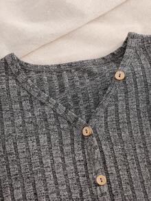 3 件套女童罗纹吊带背心、长袖上衣和裤子休闲家居服套装，灰色 - 灰色 - 查看 9