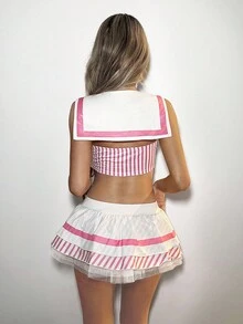Sweetina 2pcs Women's Sexy Sailor Costume Mini Tutu Skirt Set