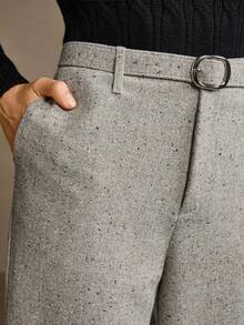 MOTF PREMIUM 斜口袋扣腰带阔腿西装裤 - 灰色 - 查看 6