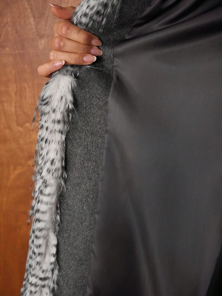 AUTUMN/WINTER FAUX FUR PATCHWORK WAIST CINCHED LONG OVERCOAT