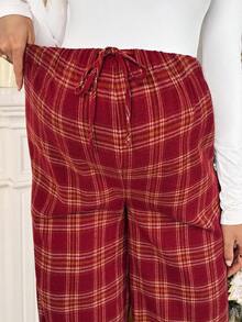 SHEIN Christmas Autumn And Winter Maternity Casual Plaid Straight Leg Pants, Autumn/Winter Plaid Pants Red Plaid Pants Pajama Pants Wide Leg Pants Checkered Pants - Red - View 8