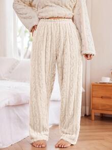 Dream Adore Plus Size Women Elastic Waist Jacquard Fleece Pajama Cozy Pants Fluffy Pajama Cozy Pants Pj Cozy Pants Fuzzy Winter Pajamas For Women