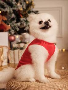 PETSIN 1 pieza Chaleco rojo para mascotas con estampado de copos de nieve navideños - Rojo - Ver 3
