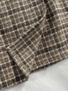 Franclia 优雅女士黑色针织高领上衣搭配复古法式格子修身短裙，配黑色腰带，两件套，秋季 - 彩色 - 查看 4