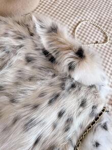 Girls' Elegant Faux Fur Patterned Outdoor Jacket, High-Quality, Warm, Sophisticated - Beige - View 4