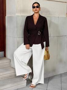 Easura Fashionable Casual Waist-Cinched Elegant Commuter Asymmetric Golden Button Blazer - Burgundy - View 5