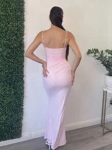 Andrea Bello 女士蕾丝网眼拼布吊带连衣裙，适合毕业派对、婚礼宾客、约会、宴会、派对、朋友聚会、夏季 - 粉色 - 查看 2