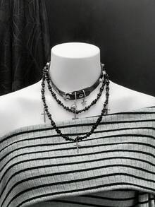 EgrlEra Women's Fashionable Black And Gray Striped Long Sleeve Dress