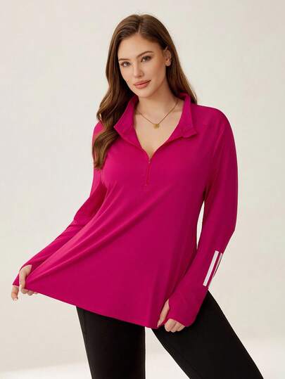 Auralis 运动休闲加大码女式条纹拉链半开襟长袖抓绒卫衣，女装，运动套装，针织衫，加大码女式冬季运动服，秋冬女式运动服