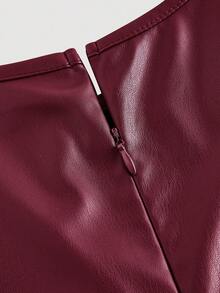 SHEIN MOD 女士优雅酒红色无袖修身PU连衣裙，优雅连衣裙，方领连衣裙，晚宴礼服