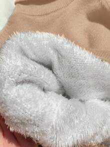 SHEIN 男婴/女婴杏色柔软针织高领毛衣，温暖休闲套头衫，适合上学、居家、户外、秋冬季 - 杏色 - 查看 8