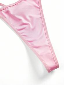 Spicy Aura Women's Solid Color Bow Decor Patchwork Furry Hollow-Out Underwire Bra Costume - Pink - View 7