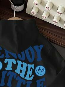 男婴休闲简约字母图案针织柔软连帽套头衫，厚款，适合秋季 - 黑色 - 查看 3