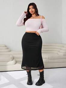 Solflare 大码纹理针织黑色休闲铅笔裙，秋冬 - 黑色 - 查看 4