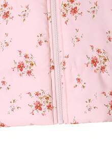 Tween Girl Floral Print Zip-Up Stand Collar Padded Coat, Winter - Multicolor - View 3