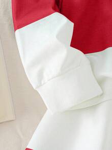 SHEIN Casuvi Kids Tween Girl Casual Striped Polo Collar Long Sleeve Sweatshirt And Mini Skirt Set, Autumn - Red - View 8