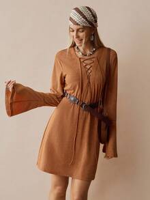 Florisole 女式休闲卡其色波西米亚连衣裙 - 卡其色 - 查看 7