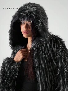 LYSMO SELECTION 2025 New Arrive Minimalism Fall Women's Winter Long Sleeve Zip-Up Hooded Faux Fur Jacket Winter Coat Women Outerwear Hooded Fur Coat Grunge And Punk Chic, Y2K Clothes For Going Out Outfits, Streetwear, And Stockholm Style Halloween Costumes