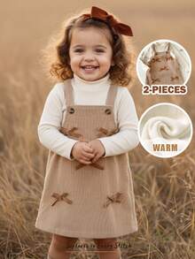 Cozy Pixies 2件套女婴针织柔软高领长袖毛衣上衣和围裙套装 - 卡其色 - 查看 10