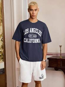 Mainfolk Men's Letter Print Short Sleeve T-Shirt And Shorts Set - Multicolor - View 1