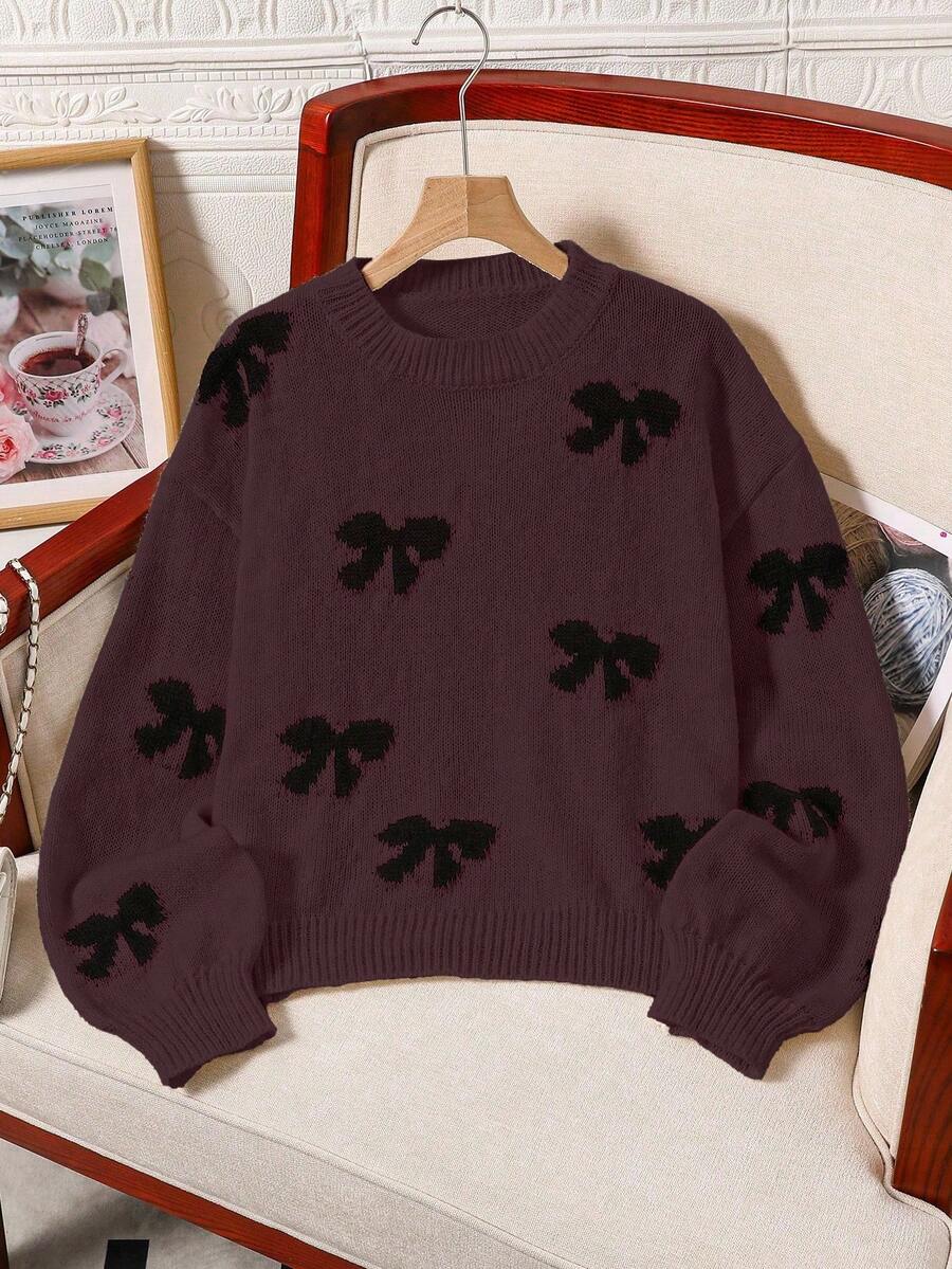 Maglione lavorato a maglia con collo a ciurillo, stile casual e ampio, adatto per ragazze adolescenti, ideale per il tempo libero e lo sport all'aperto - Bordò - Visualizzare 1