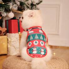 PETSIN 1 件红绿条纹可爱印花宠物背心，适合猫狗，圣诞节 - 彩色 - 查看 7