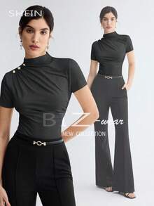 BizChic Áo thun nữ cổ bẻ kim loại thêu nút may tay thời trang thu đông 2025, thời trang hiện đại thanh lịch, trang phục công sở, phong cách cổ điển, đa năng, cơ bản, lãng mạn, thích hợp cho những dịp trang trọng, tiệc tùng, bãi biển, đám cưới, khách, chủ nhà, lễ hội nhạc đồng quê, bữa sáng, sân bay, ngày quốc khánh, năm mới, giáng sinh, halloween, lễ tạ ơn - Màu xám đen - Xem 12