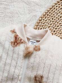 SHEIN Vintaside Kids 新生儿可爱熊印花长袖连体衣，休闲家居服 - 杏色 - 查看 5