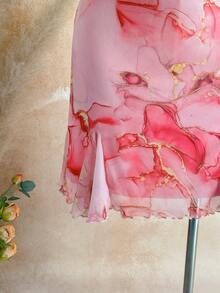 Soleia Plus Size Women Vacation Spaghetti Strap Mini Dress, Draped Neck, Backless, Bowknot , Fishtail, Sexy Style, Mini Dress, Tea Break, Shopping, Romantic, Date, Beach Outfit, Mesh, Young, Girlish - Pink - View 4