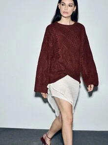 Lumivelle 2025 Autumn/Winter New Fashion Retro Loose Casual Thick Cable Knit Sweater - Burgundy - View 7