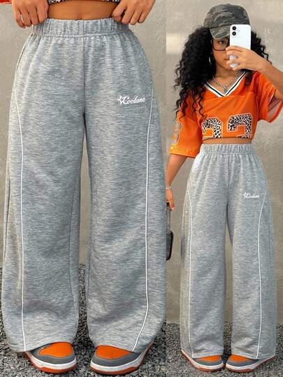 Coolane Kids Pantalones jogger holgados grises con parches para niñas y niños preadolescentes, ropa deportiva casual y minimalista para el otoño/invierno y eventos de bienvenida