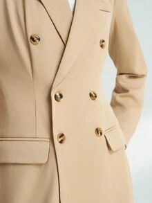 INAWLY Women's Solid Color Lapel NeckLong Sleeve Double-Breasted Blazer Dress, Office Wear - Bronze - View 5