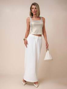 COSMINA Women's Solid Color Square Neck Cropped Fashionable Versatile Tank Top - Gold - View 3